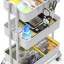 Simple Houseware 3-Tier Heavy Duty Metal Utility Rolling Cart, White