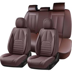 Car Seat Covers Full Set, Brown Seat Covers for Cars, Automotive Seat Covers, Waterproof Nappa Leather Front Seats and Back Car Seat Protector, Universal Fit for Most Cars SUV Trucks