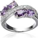 Purple Ring 925 Silver Cubic Zirconia Engagement Rhinestone Rings for Women CZ Diamond Ring Cocktail RingPurple Amethyst Bridal Round Cut Wedding Engagement Eternity Valentine's Promise Ring 7