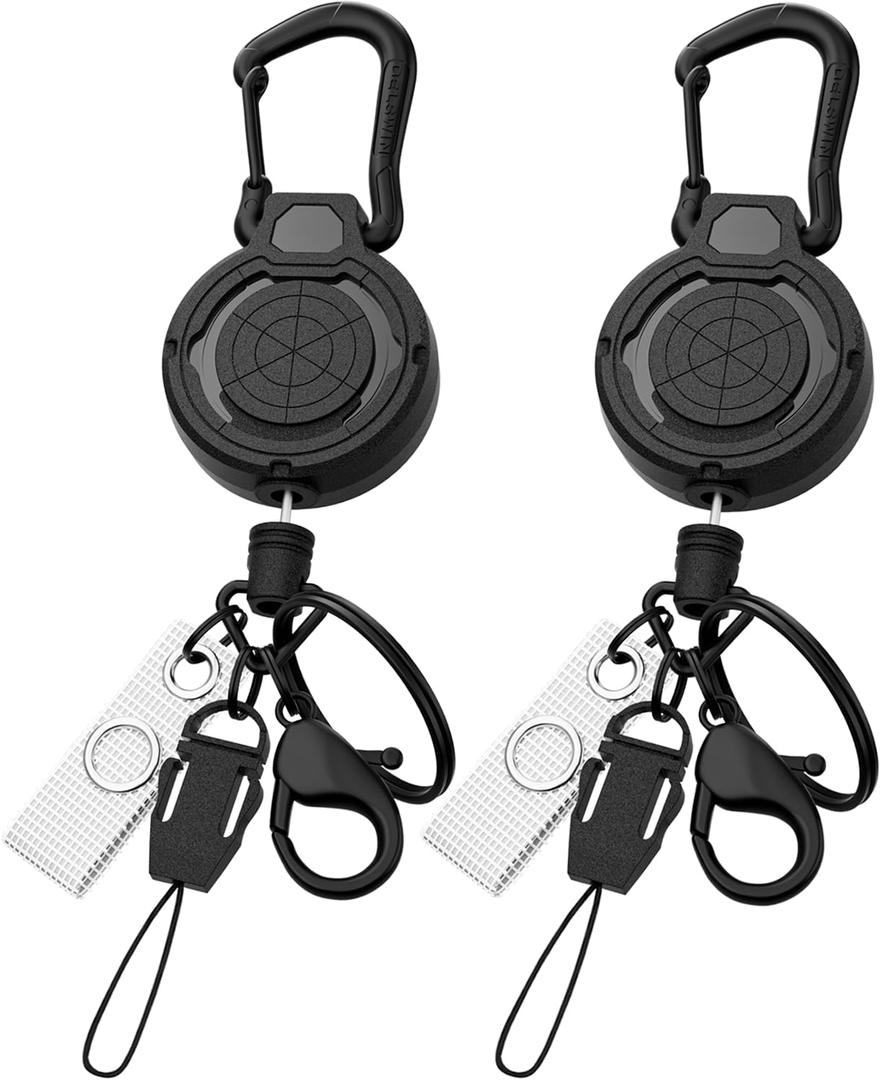 DELSWIN Heavy Duty Retractable Keychain, Badge Holder Retractable Clip with 28.5Steel Extension Cord, Badge Reel with Detachable Key Ring Lobster Claw Clasp Anti-lost Tether, Bearing 10.0 oz (2 Pack)