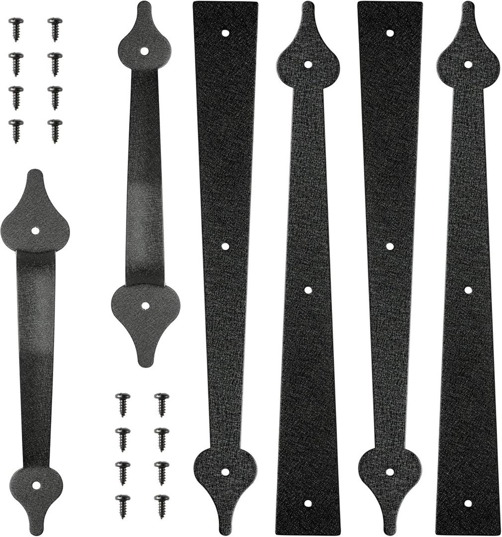 Skysen Steel Garage Door Decorative Hinges Handles Accents Hardware kit Screw Mount,Black(tckls)