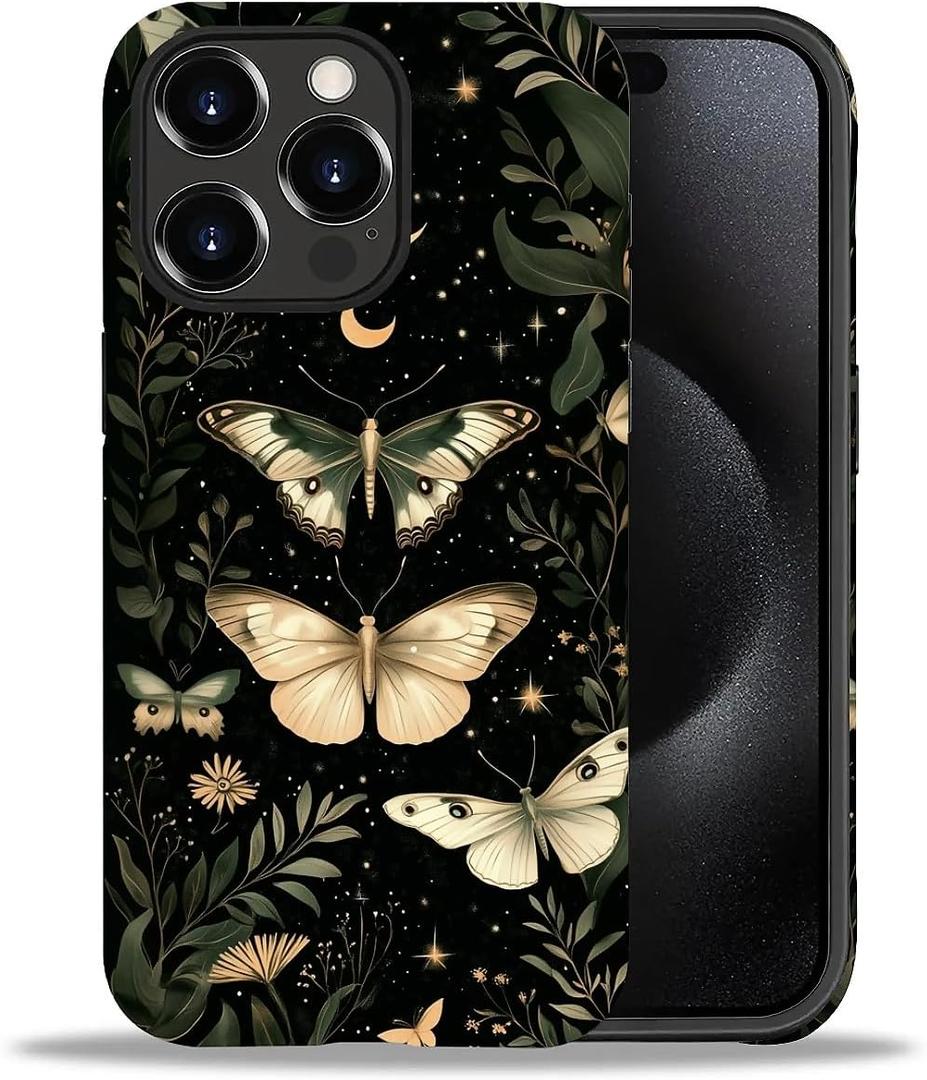 CARLOCA Case for iPhone 15 Pro Max,Gothic Dark Butterfly Soft TPU + Hard PC 2-in-1,Shockproof Anti-Scratch Protective Case Compatible with iPhone 15 Pro Max