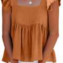 LYANER Women's Summer Sleeveless Peplum Blouse Square Neck Ruffle Strap Babydoll Tank Top (Pumpkin Orange) L
