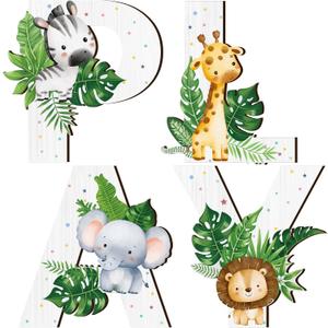 Kathfly 4 Pcs Jungle Animals Theme Play Sign Playroom Wall Decor Wood Forest Safari Wall Art Play Room Decor for Kids Nursery Room Decorations, 11 x 10 inches