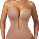 Women Shapewear Backless Body Bra Shaper Womens Plus Size Plunge Invishaper Low Back Thong Bodysuits Open Crotch Daily Use (Medium, Skin Pink)