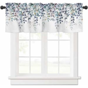 Dark Blue Eucalyptus Leaves Curtain Valance for Windows Watercolor Window Treatments 1 Panel Short Curtains for Kitchen Windows Bathroom Bedroom,54 x 18 Inch (18"W x 54"L (Pack of 1), Eucalyptus Leaves-dark Blue)