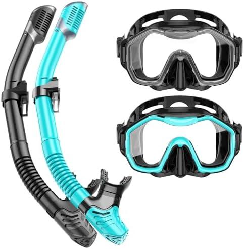 Kwambiri Snorkeling Gear for Adults Kids, Dry-Top Snorkel Set, 180°Panoramic Wide View Diving Mask Breathing Freely Snorkel Mask for Snorkeling Scuba Diving Swimming Travel