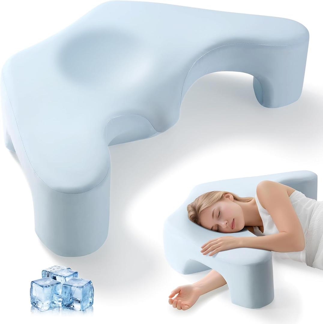 Pillow with Arm Hole, Side Sleeper Pillows for Shoulder Pain Relief, Ergonomic Cervical Pillows Designed Neck Support Area, Memory Foam Bed Pillows with Washable Cooling Pillows Case (Blue)