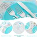 175pcs Christmas Dinnerware Set Disposable for 25 Guests, Blue and White Christmas Plates Includes 25 Dinner Plates, 25 Blue Snowflake Dessert Plates, 75 Silverware Set, Cups and Place Cards