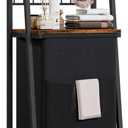 Furnulem Laundry Hamper, Vertical Laundry Basket with 2 Tiers Wooden Shelf and Hooks, Clothes Hamper with PullOut and Removable Bag for Bathroom, Bedroom, Dorm, 13.21 Gallons (50L)