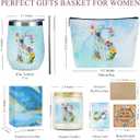 Personalized Gifts Monogrammed Birthday Gifts for Women, New Mom, Grandma Valentine's Day Thank You Christmas, Initial Wine Tumbler Makeup Bag Scented Candle Bracelet Set, (Aesthetic Blue Flower S)