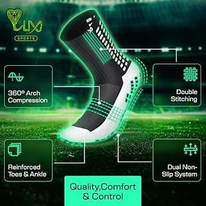 Lux Dual Grip Socks - Soccer Grip Socks for Men and Women. GripArray Performance & Comfort (Large, Black ( Packs))