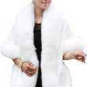 Caracilia Women Luxury Faux Fur Coat Jackets Wrap Cape Shawl for Wedding Party (One Size, White)