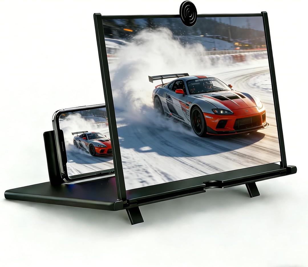 Phone Magnifier Screen for Movies, 12" 3D HD Foldable Screen Magnifier for Cell Phone Anti-Blue Light Big Screen Enlarger for All Smartphones  Black