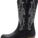 vodvob Girls Kids Western Boots Embroidered Cowgirl Cowboy Boots Girls Mid Calf Riding Shoes Little Kid/Big Kid, US 3