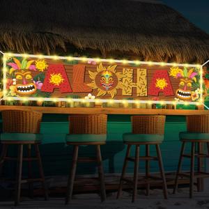 2 x Oudain Aloha Hawaiian Luau Party Decorations Lighted Aloha Banners Decorations Banners Sign for Summer Hawaii Luau Tropical Theme Beach Pool Birthday Party Supplies Decor