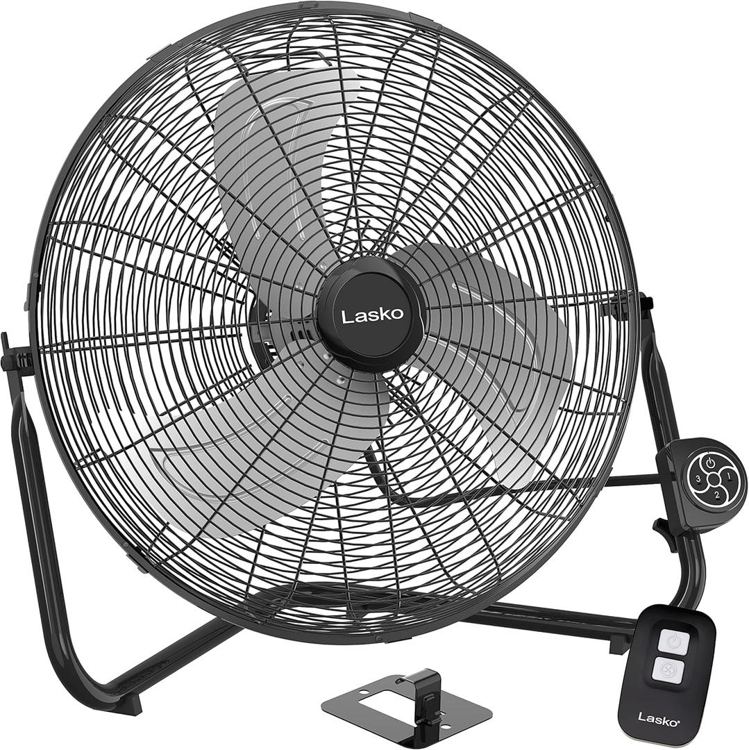 Lasko 20" Black High Velocity Wall Mount Fan with Pivoting Head - 3 Speeds, Ideal Wall Mount Fan or Floor Fan for Home, Garage, Attic, 2264QM