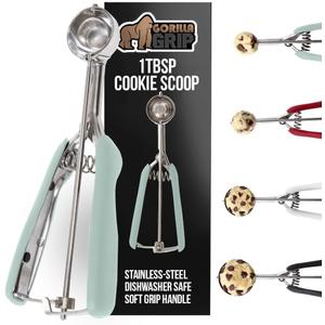 GORILLA GRIP BPA-Free 304 Stainless Steel Cookie Scoop, 1 TBSP Scooper #60, Soft Grip Handle, Easy Food Release, Create Even Portions, Multipurpose Kitchen Melon Baller, Meatball Spring Scoops, Mint