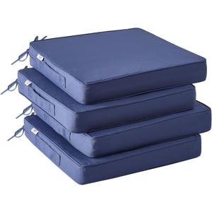 Outdoor Chair Cushions Set of 4 -Waterproof Outdoor Seat Cushions for Patio Furniture, Patio Chair Cushion with Handle and Ties, Square Out Door Chair Pads,19" x 19" x 3", Navy Blue