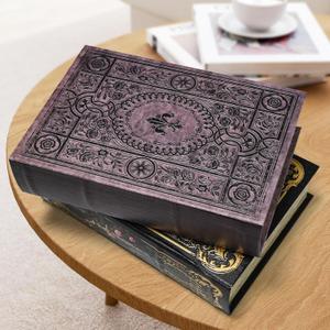 Premium Leather Book Shaped Box Decorative Storage with Embossed Design, Secret Safe for Valuables,Remote Control Holder Decorative Vintage Pattern Large Size Box