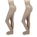 ERASILKEN-X 2-Pack Slightly Transparent Tights for girls & women, High Elasticity Sheen Glossy Pantyhose, Anti-Snag Stretchy,Versatile for Work Sports Dance Casual Daily Wear（L-Tan-Footed）