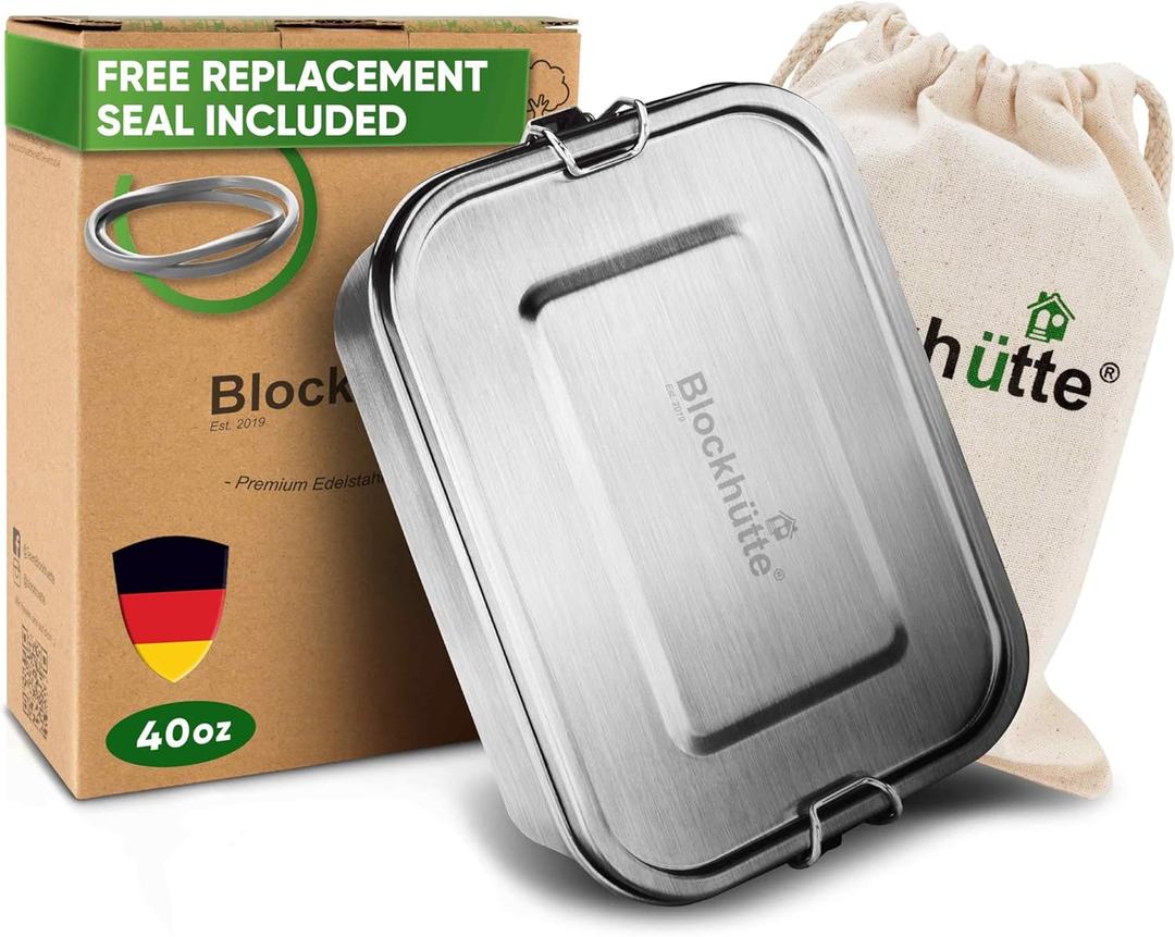 Blockhtte Stainless Steel Lunch Box for Adults I 40oz I with free Sealing I Metal Bento Box with 3 Compartments, Leak-Proof Lunch Container, Metal Food Storage for Travel, Work, Eco-Friendly (40oz, Silver)