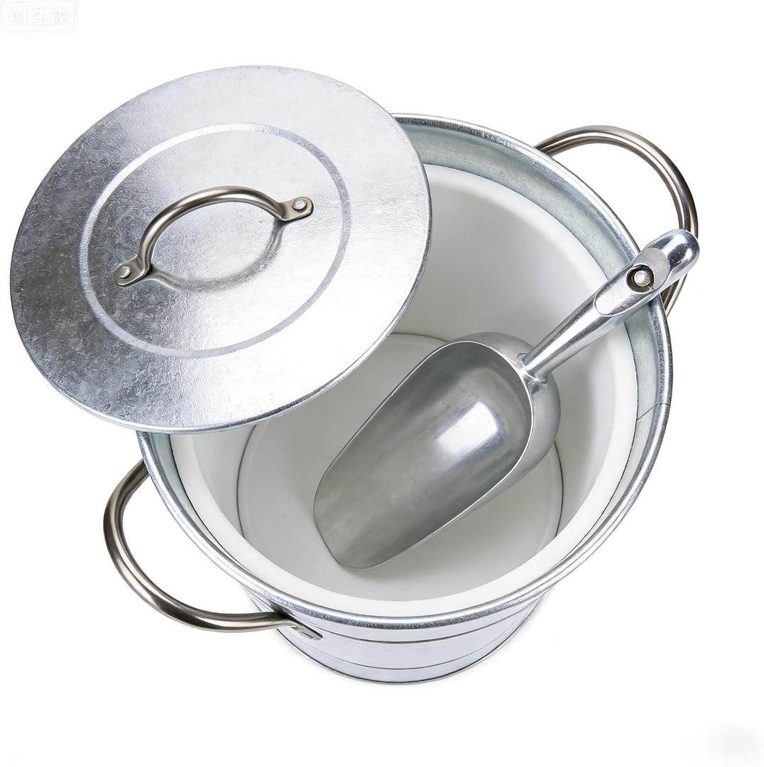 4L Double Walled Insulated Ice Bucket with Lid & Scoop, Silver Ice Bucket for Parties & Bar - Portable Beverage Tub w/Carry Handles, Indoor/Outdoor Wine Chiller
