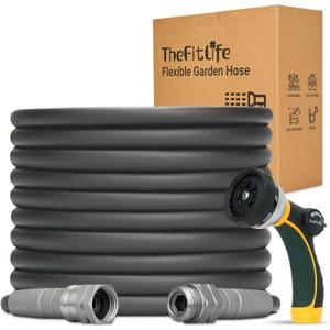 TheFitLife Garden Hose 50 FT - 50FT Water Hose with Nozzle and Metal Fittings, High Pressure 50 Feet x 1/2" Outdoor Hose for Reel Cart, Sprinkler, Easy Storage, Leak Proof (50FT)