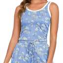 PrinStory Womens Pajamas Set Summer 2 Piece Pajama Sleeveless Tank and Shorts Soft Pj Sets with Pockets (Blue, XL)