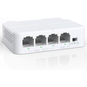YuanLey 4 Port PoE Extender with 3 PoE Out, IEEE 802.3af/at Mini 4 Channel Repeater 100Mbps, Wall and Din Rail Mount Passthrough Switch/Booster, Plug and Play