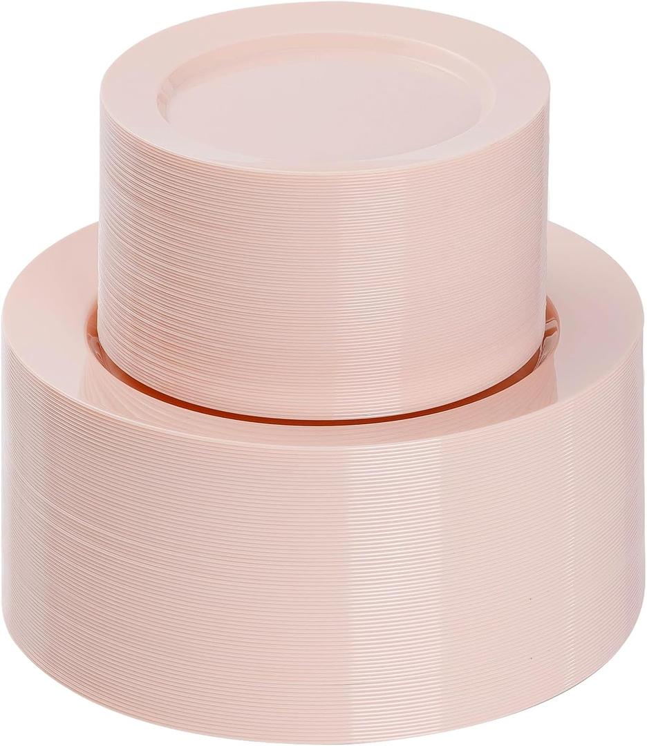 Goodluck 200PCS Disposable Pink Plastic Plates, Heavy Duty Disposable with 100 10.25 inch and 100 7.5 inch Dessert Plates for Party, Wedding, Baby Shower, Valentines