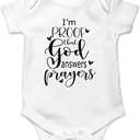 Fashions I'm Proof That God Answers Prayers Baby Bodysuit Cute Newborn Boy Funny Rompers Girl Clothes, White XS