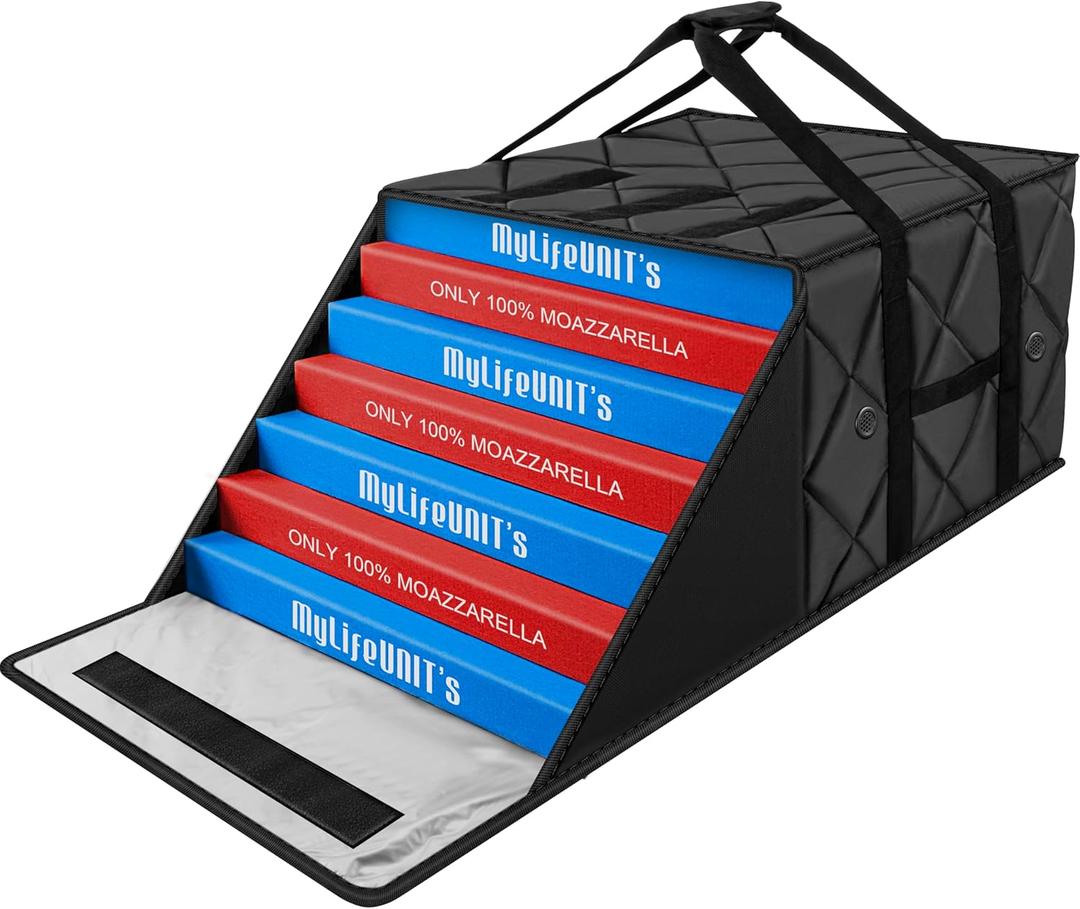 MyLifeUNIT Pizza Bag for Delivery, Thermal Insulated Pizza and Food Delivery Bag, 20" x 20" x 14" Pizza Warmer Bag, Holds 6-7 Large 18" Pizza Boxes, Hot Pizza Carrier Insulated Bags Black