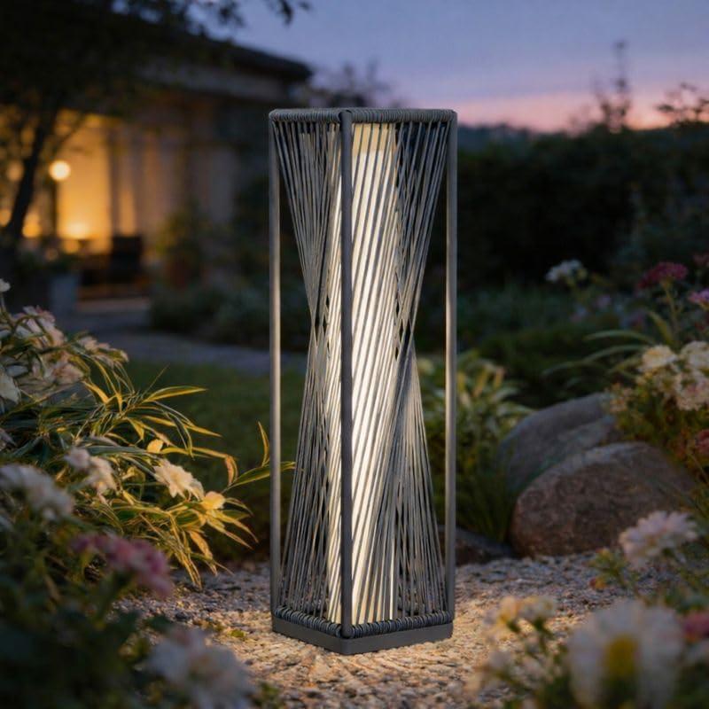 Solar Yard Outdoor Solar Floor Lamp Resin Wicker Solar Light Outdoor Waterproof for Yard, Garden, Pathway, Deck, Dazzle Dance (Grey)