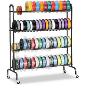 AHOWPD 3D Printer Filament Storage Rack - 4 Tier Rolling Filament Spool Holders Racks with Wheels, Heavy Duty Metal Shelf for PLA/ABS/TPU, Filaments Organzied for 3D Printing Studio, Office Workshop
