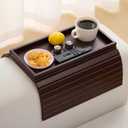 Bamboo Couch Arm Tray TableFoldable Sofa Armrest Tray Table for CouchFlexible and Anti-Slip Couch Arm Cup HolderPortable Sofa Arm Chair Table for Drink,Cups, EatsSnacks, Phone, Remote (Mahogany)