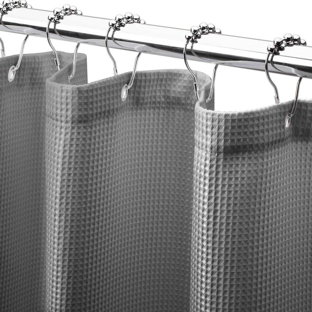 AmazerBath Grey Shower Curtain, Waffle Shower Curtain Gray, Premium Fabric with Waffle Weave, Heavy Duty 240GSM, Hotel Quality Bathroom Shower Curtains, 72 x 72 Inches