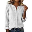 Oversized Button Down Shirts for Women Linen Shirt Long Sleeve Collarless Crewneck Blouse Beach Holiday Sun Shirts C-White (XXL)