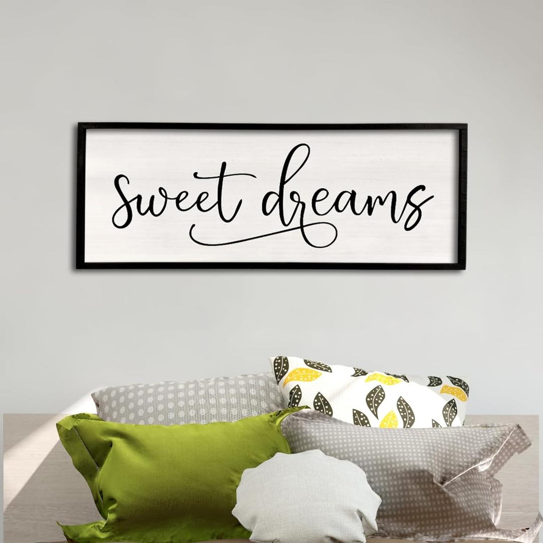 comurdyo Sweet Dreams Wall Decor Above Bed Sign 40" x 15" Master Bedroom Wooden Antique Framed Large Rustic Farmhouse Guest Room Beautiful Simple Hanging Plaque Over Bed Wall Art (Black)