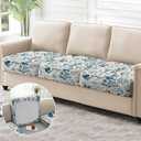 1PC Printed Couch Cushion Covers,Washable Spring Flower Printing Elastic Sofa Cover,Indoor Outdoor Sofa Slipcovers-Blue Vintage Flower