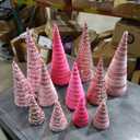 Ireer 12 Pcs Christmas Velvet Trees Set Various Size Velvet Cone Modern Decorations Indoor Table Tree Centerpiece Minimalist Xmas Holiday Winter Home Decor(Pink)