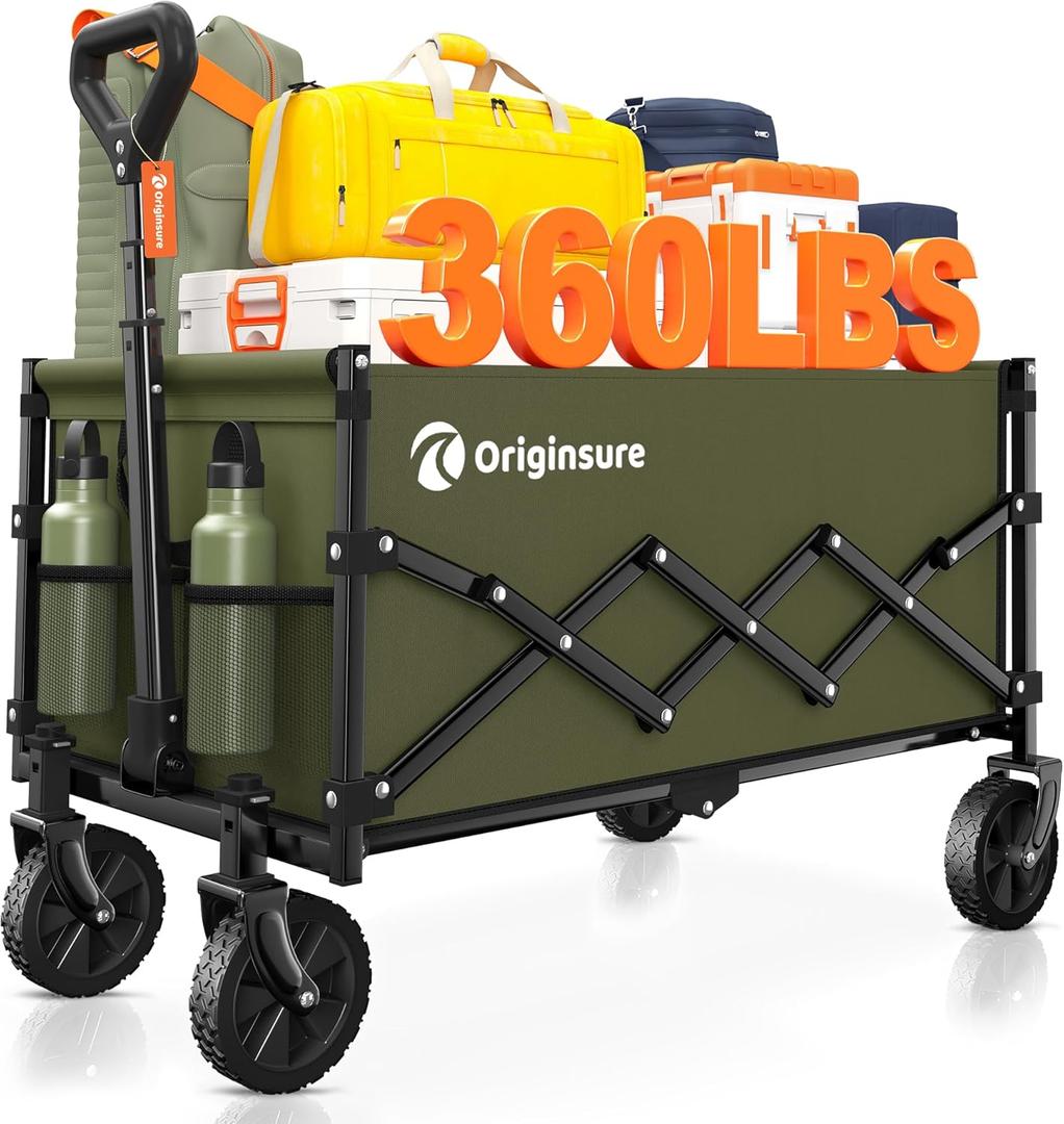 Collapsible Wagon Cart Foldable - Lightweight Portable Heavy Duty Folding Beach Wagons with Wheels - Outdoor Utility Carts for Grocery, Camping, Shopping, Sports with Large Capacity - Army Green