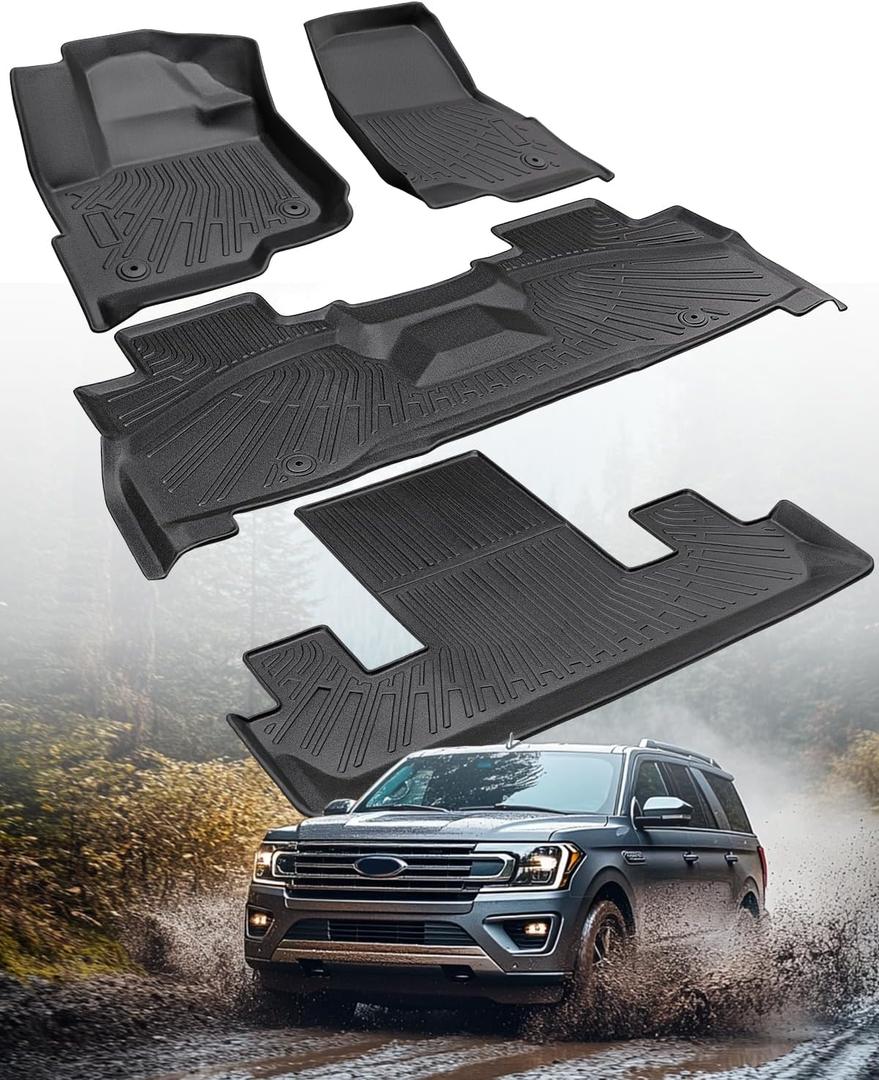 for Ford Expedition Floor Mats 2018-2024 7 Seater (2nd Row Bucket Seat) All Weather Floor Mats & Cargo Liner Heavy Duty Waterproof Trunk Mats Accessories 2024 2023 2022 2021 2020 2019 2018