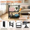 LIWSHWZ Thickened 4MM | Foldable 3 Tier Shelf, Collapsible Metal Rolling Cart with Wheels, No Assembly Organizer Storage Rack for Kitchen, Bedroom, Pantry, Garage, Display, Black, 28 x 13.4 x 35.6 inches