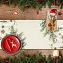 Xmas Deer Holly Pine Merry Christmas Table Runner 13x 90 Inch Christmas Winter Table Decoration for Dinning Kitchen Home Party Decor