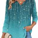 Zeagoo Long Sleeve Shirts for Women Spring Tops Casual Dressy V Neck Blouses Boho Tunic Western Clothes Vacation Outfits (Blue, L)