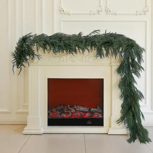 Norfolk Pine Garland Artificial Real Touch Green Thick Faux Norfolk Pine & Cedar 9FT Greenery Christmas Decor for Mantle Fireplace Wall Table Railings Indoor Outdoor Xmas Decorations