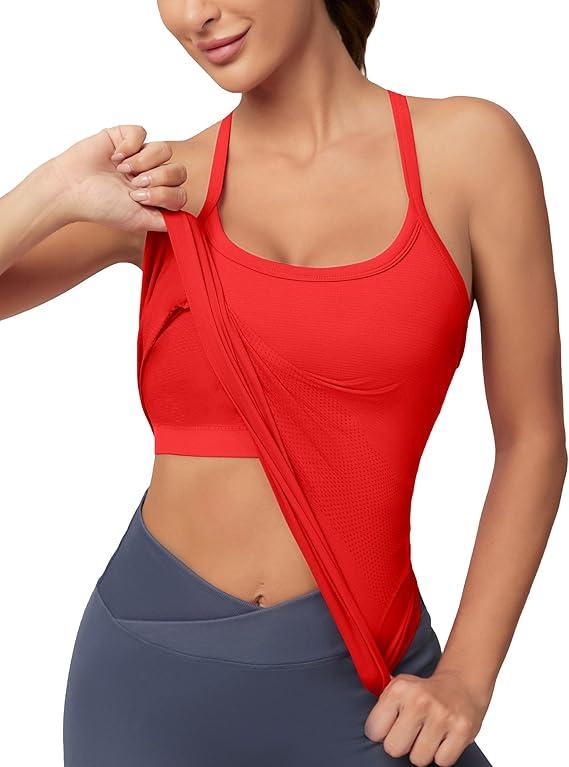 Workout Tank Tops for Women with Built in Bra, Sleeveless Gym Tops Seamless Racerback Athletic Yoga Shirts size SMALL