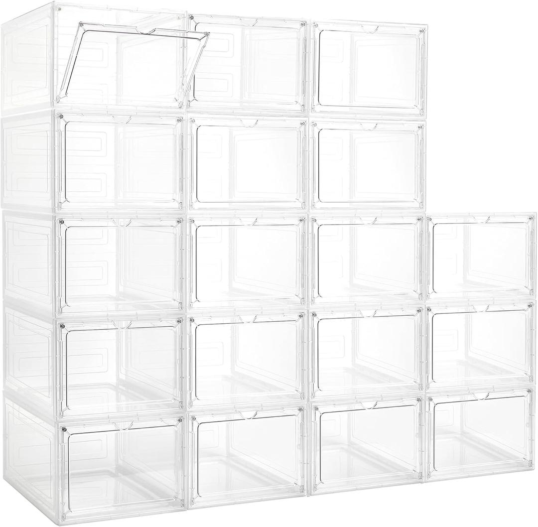 18 Pack Storage Bins with Lids, Plastic Storage Containers with Magnetic Door, 19 Qt Stackable Clear Storage Box for Home, Office Organizing