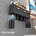 iHave Toothbrush Holders Wall Mounted with Toothpaste Dispenser & 4 Cups - Luxury Black and Gold Design for Bathroom Decor, All-in-One Bathroom Organizers & Storage for Toothbrushes and Accessories